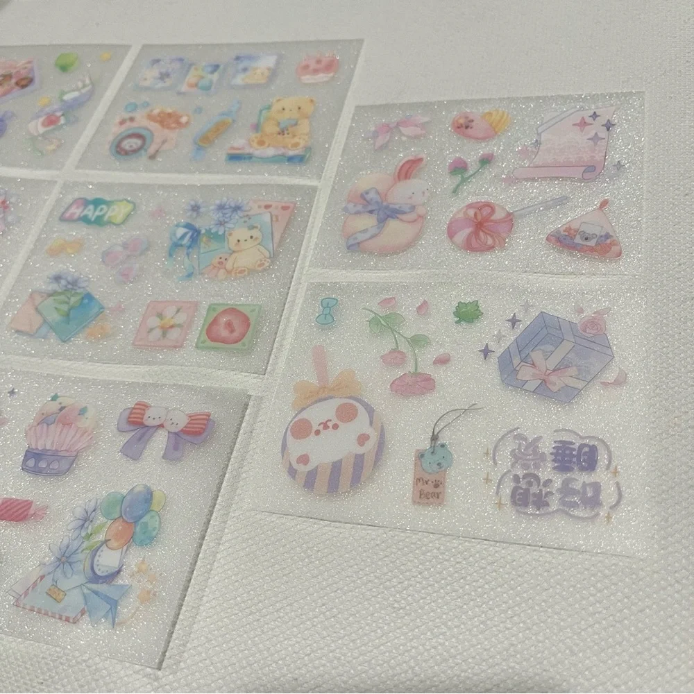Set of 8 Sheets of Teddy Bear and Sweets Themed Glitter Stickers